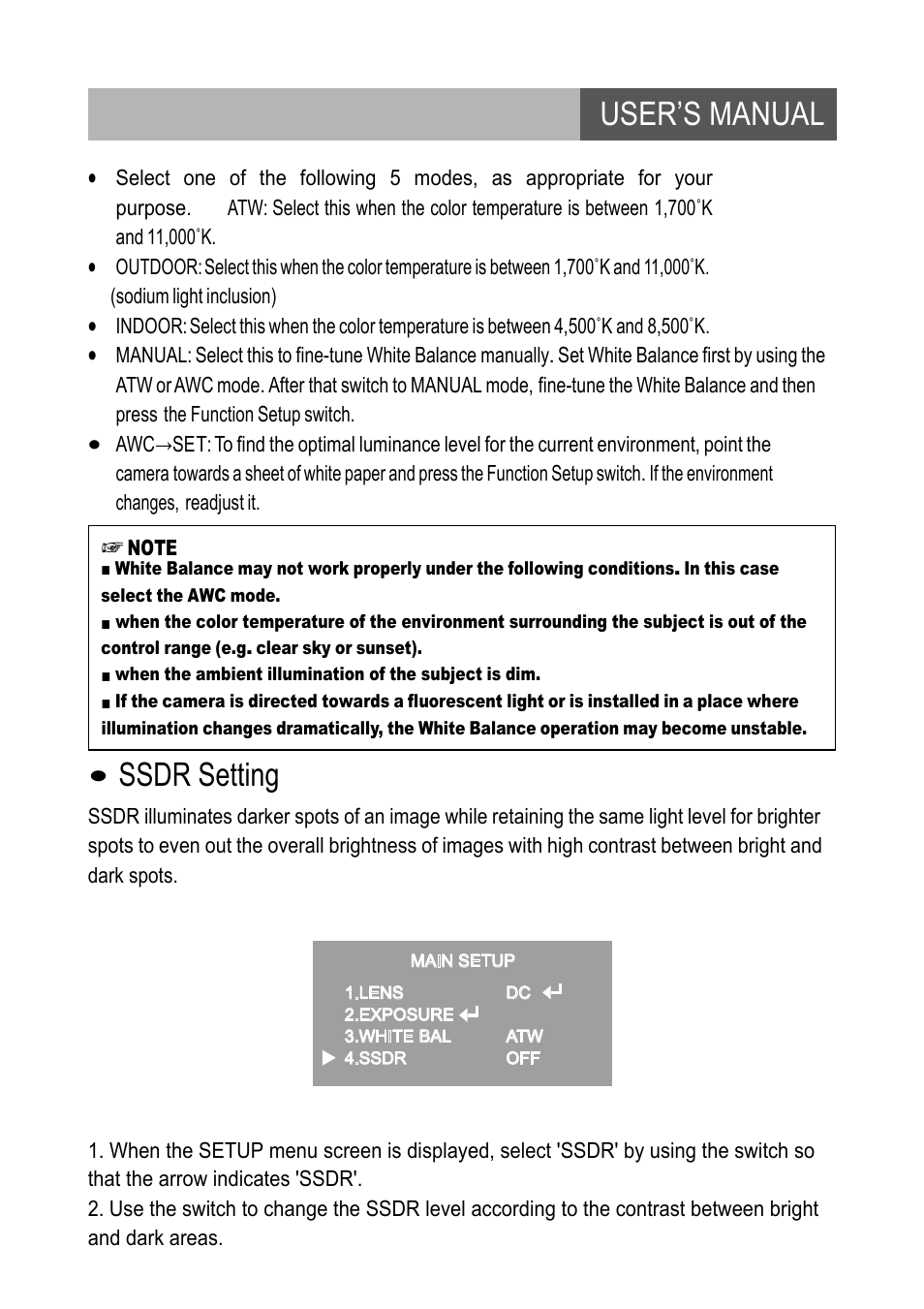 User’s manual, Ssdr setting | Revo RETRT2812-1 User Manual | Page 11 / 22