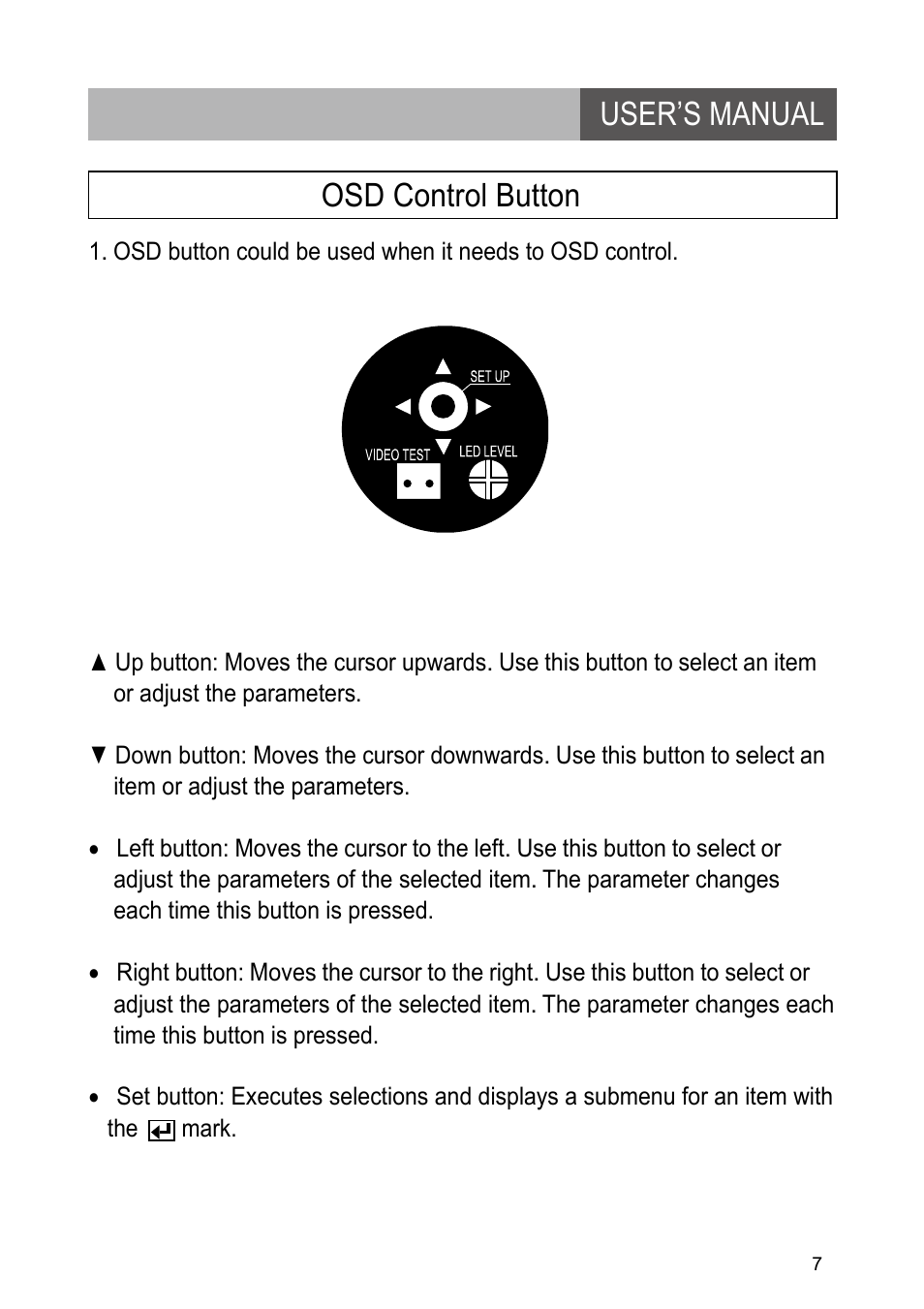 User’s manual osd control button | Revo RETRT2812-1 User Manual | Page 7 / 22