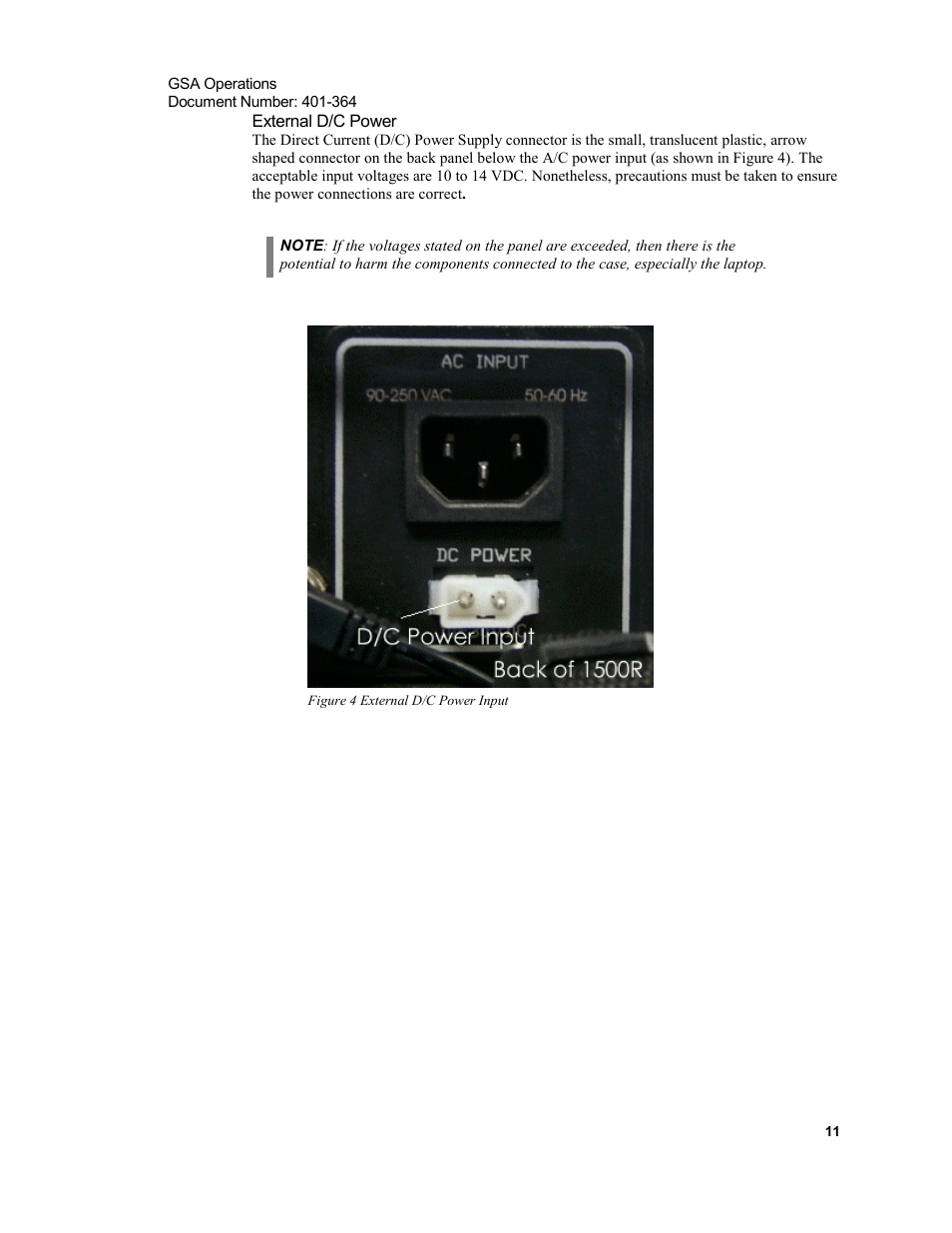 External d/c power, Figure 4 external d/c power input | Xircom Action Systems 1500 User Manual | Page 11 / 60