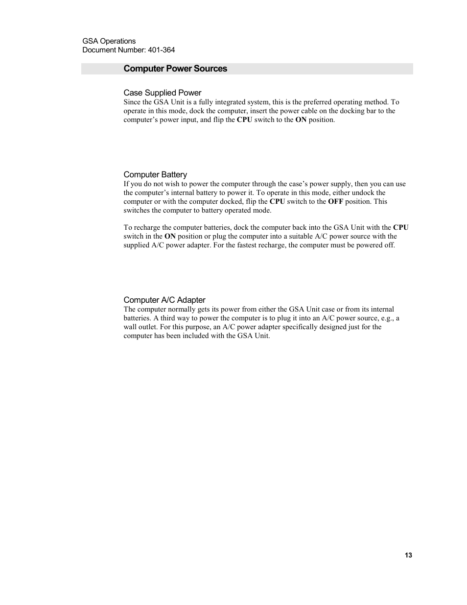 Computer power sources, Case supplied power, Computer battery | Computer a/c adapter | Xircom Action Systems 1500 User Manual | Page 13 / 60