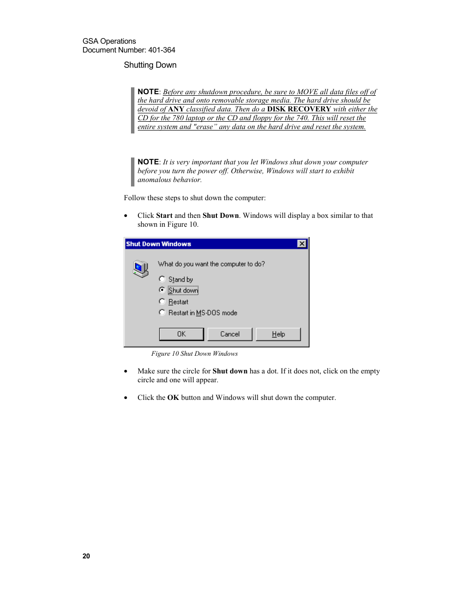 Shutting down, Figure 10 shut down windows | Xircom Action Systems 1500 User Manual | Page 20 / 60