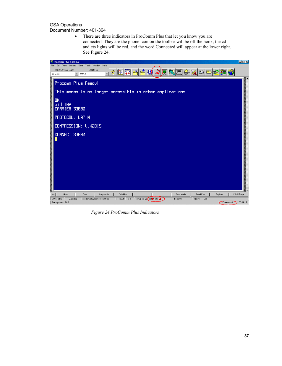Figure 24 procomm plus indicators | Xircom Action Systems 1500 User Manual | Page 37 / 60