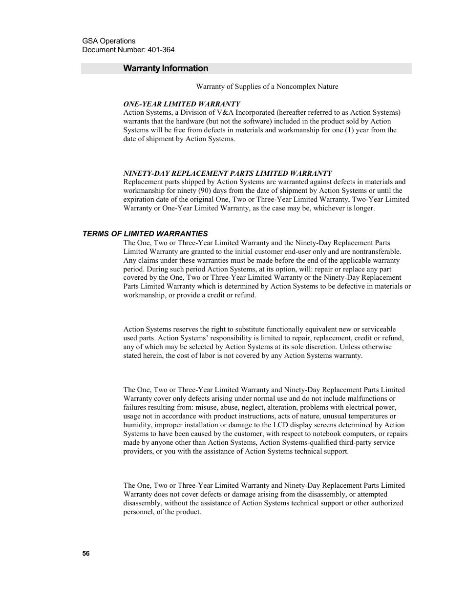 Warranty information | Xircom Action Systems 1500 User Manual | Page 56 / 60