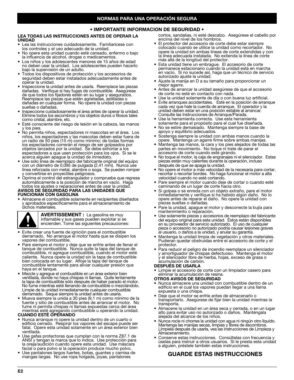 Guarde estas instrucciones | Yard-Man YM70SS User Manual | Page 34 / 52