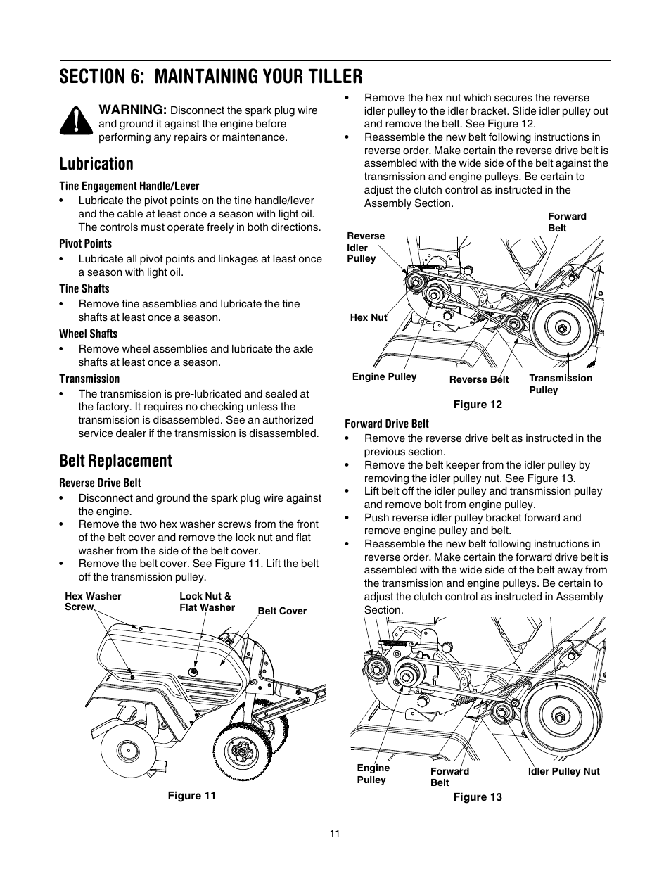 Lubrication, Belt replacement | Yard-Man 21A-392B401 User Manual | Page 11 / 20