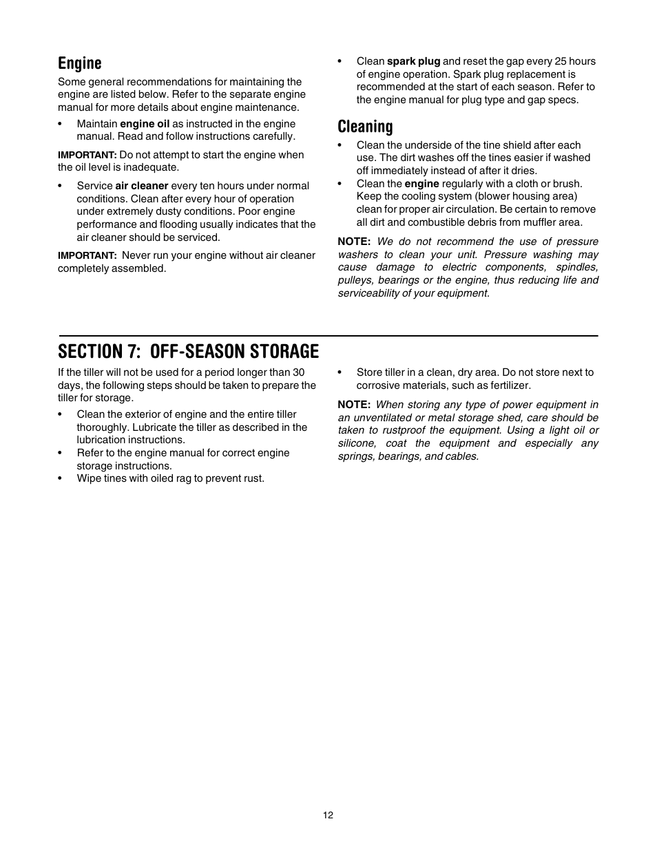 Engine, Cleaning | Yard-Man 21A-392B401 User Manual | Page 12 / 20