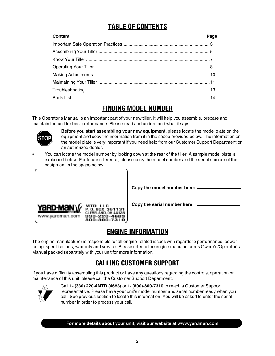 Yard-Man 21A-392B401 User Manual | Page 2 / 20