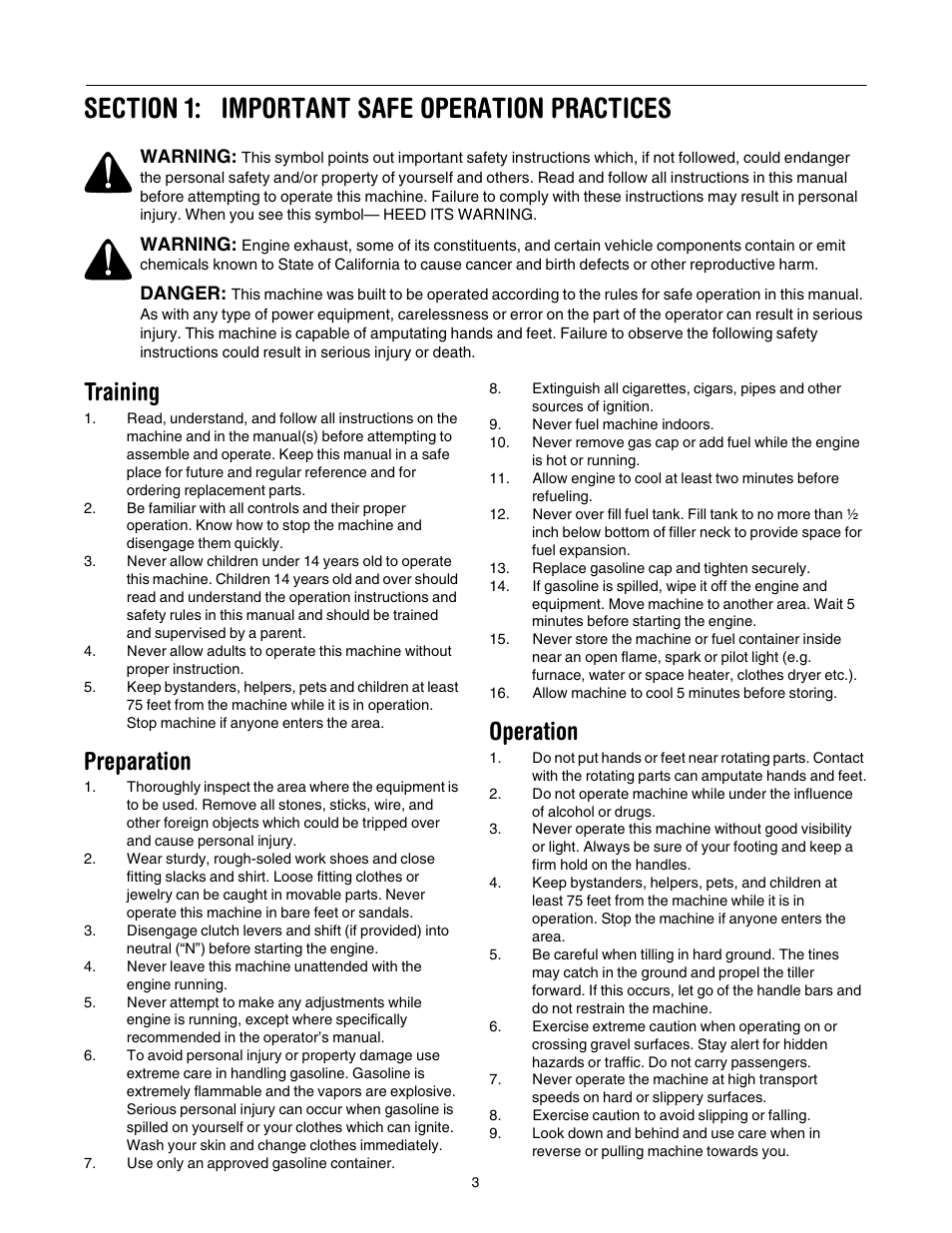 Training, Preparation, Operation | Yard-Man 21A-392B401 User Manual | Page 3 / 20