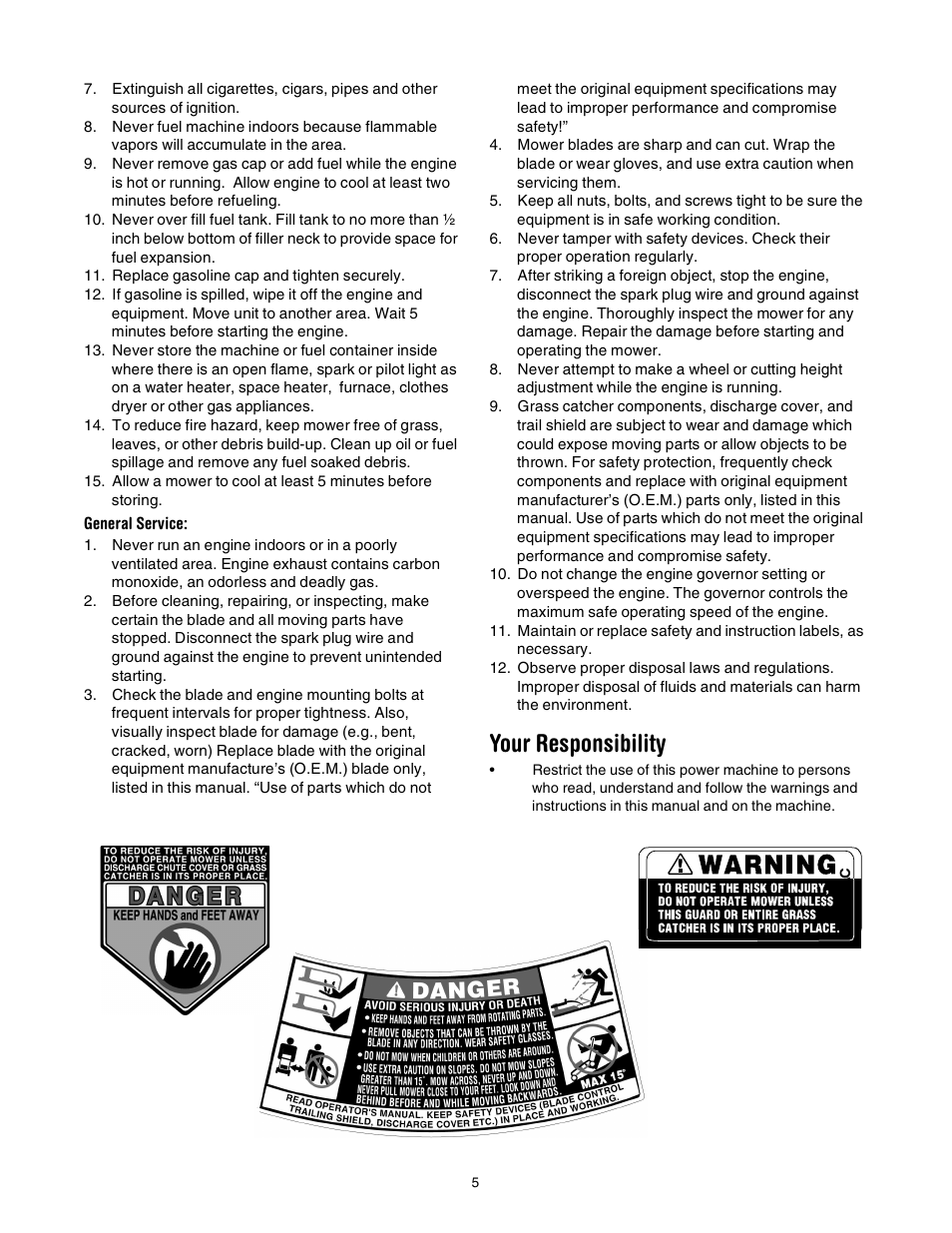 Your responsibility | Yard-Man 573 User Manual | Page 5 / 16