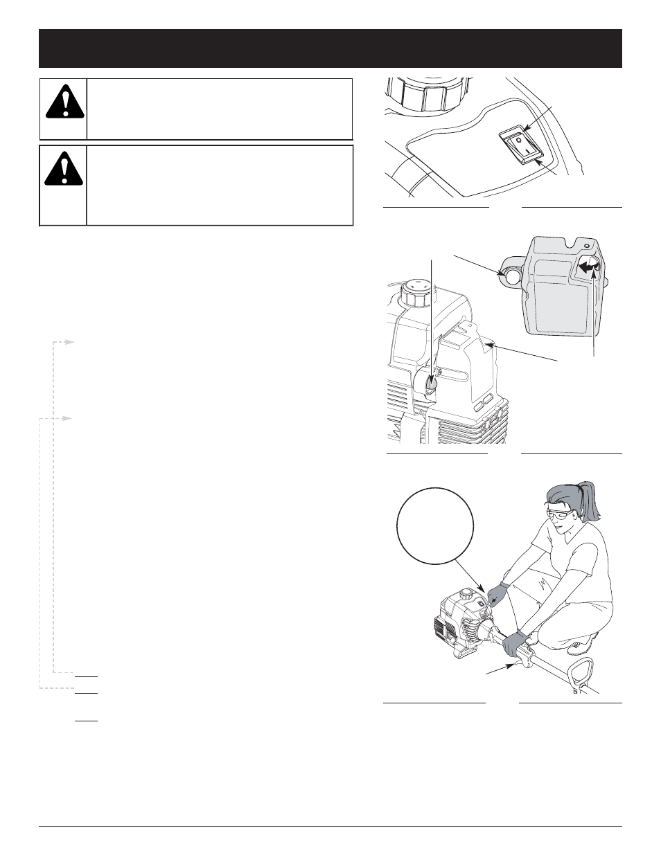 Advertencia, Instrucciones de arranque y apagado | Yard-Man YM400 User Manual | Page 49 / 64