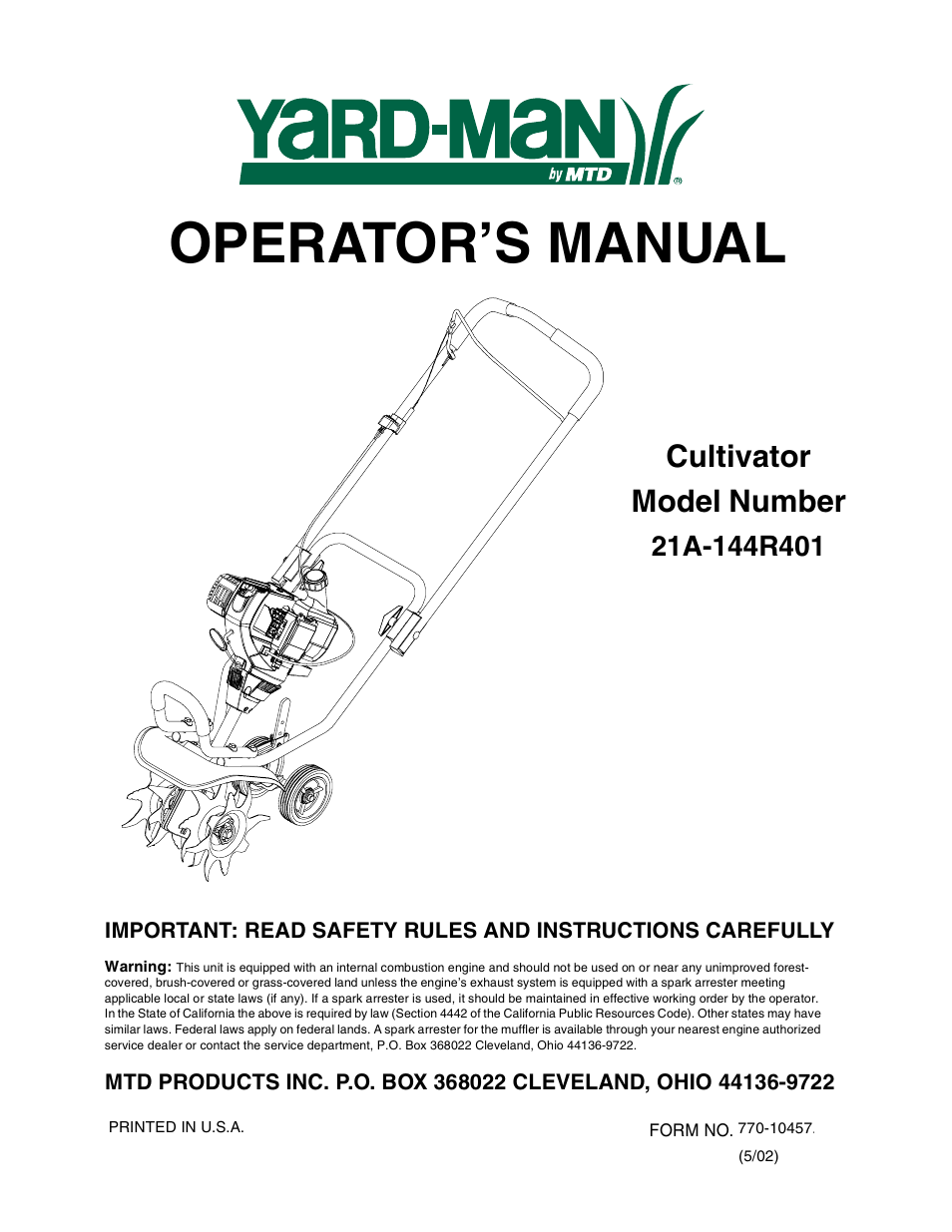 Yard-Man 21A-144R401 User Manual | 16 pages