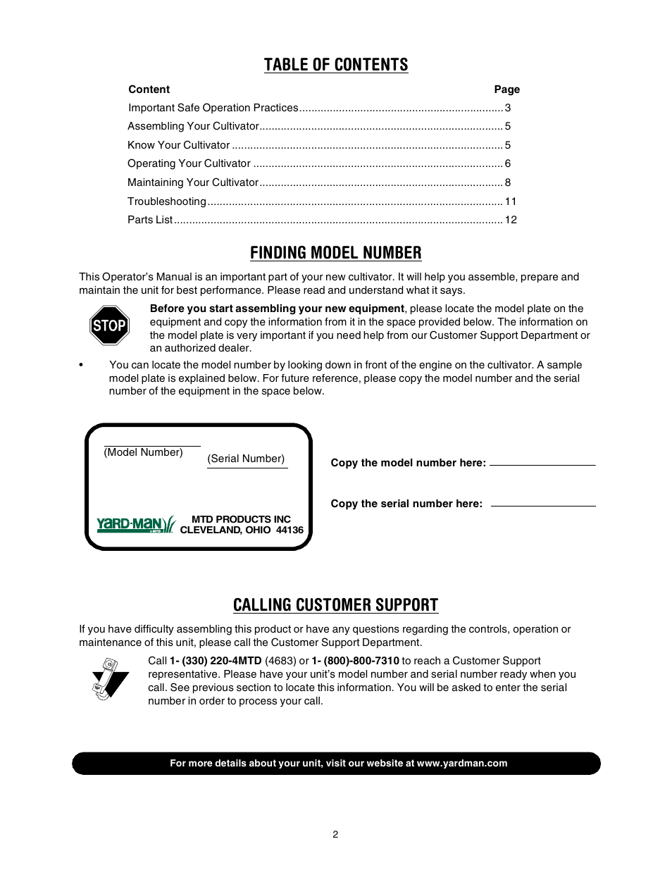 Yard-Man 21A-144R401 User Manual | Page 2 / 16