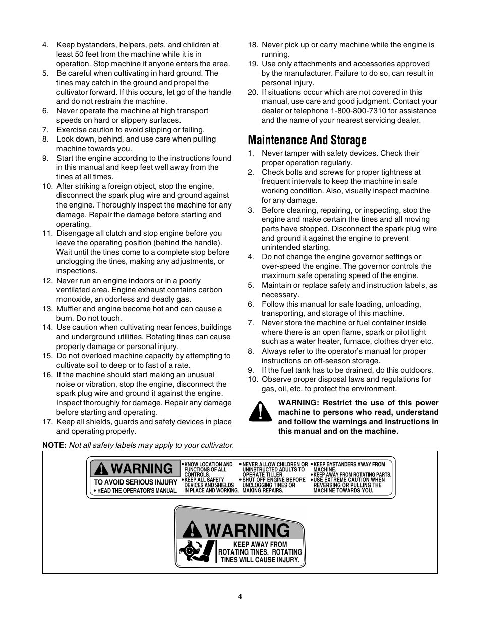 Maintenance and storage | Yard-Man 21A-144R401 User Manual | Page 4 / 16