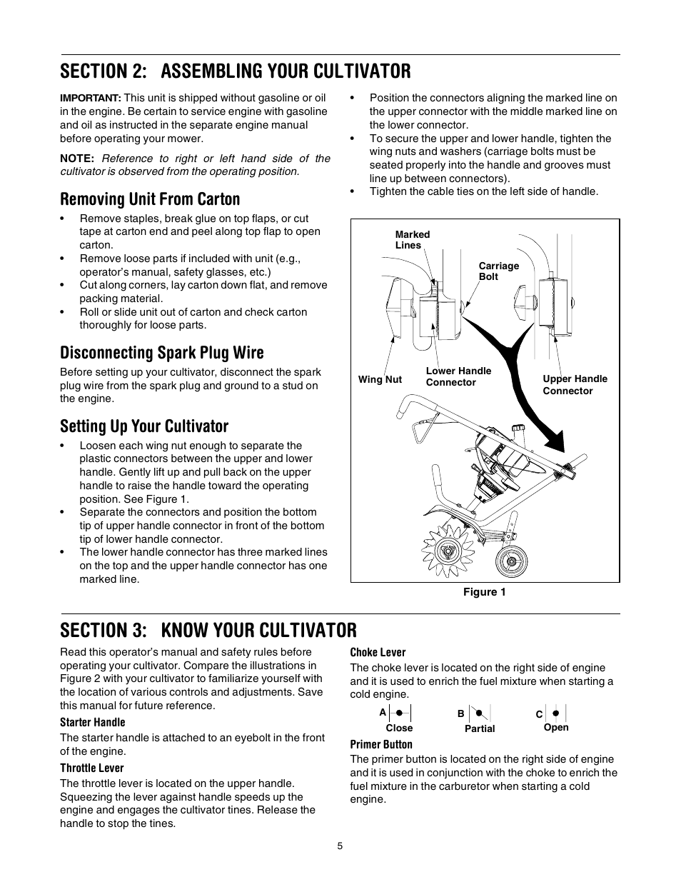 Removing unit from carton, Disconnecting spark plug wire, Setting up your cultivator | Yard-Man 21A-144R401 User Manual | Page 5 / 16