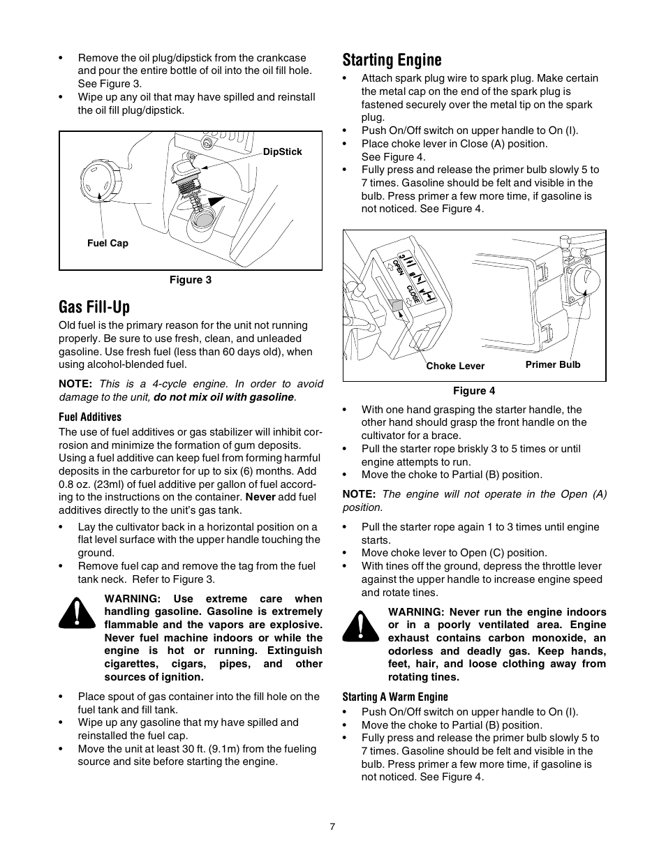 Gas fill-up, Starting engine | Yard-Man 21A-144R401 User Manual | Page 7 / 16