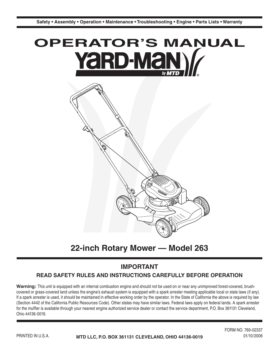 Yard-Man 263 User Manual | 16 pages