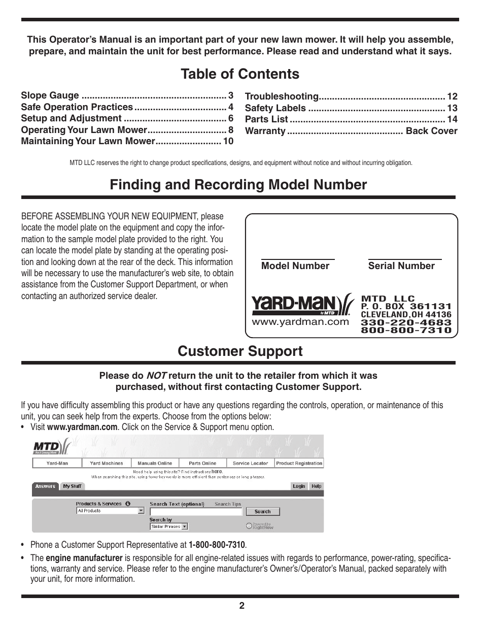 Yard-Man 263 User Manual | Page 2 / 16