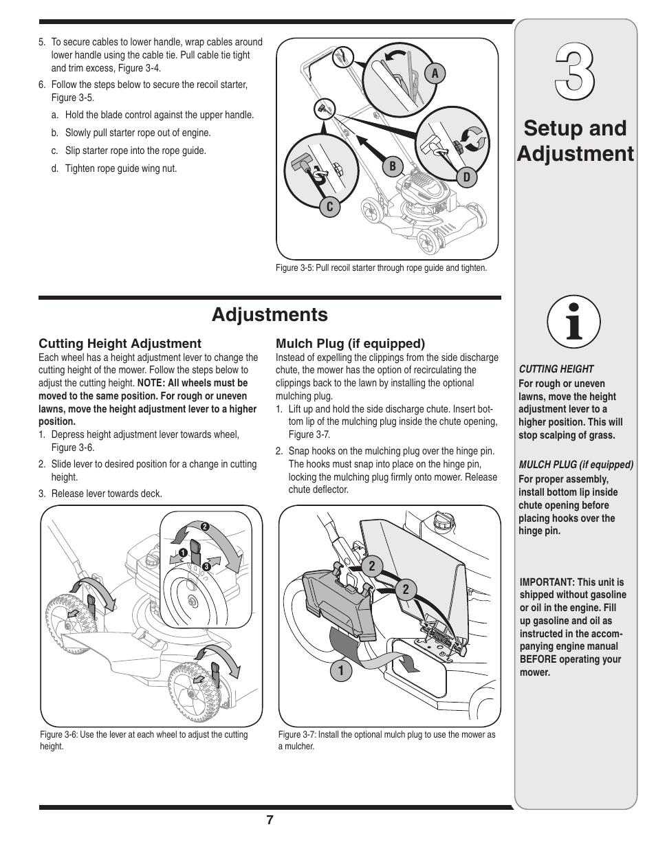 Setup and adjustment, Adjustments | Yard-Man 263 User Manual | Page 7 / 16