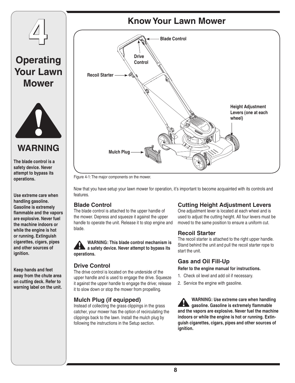 Operating your lawn mower, Warning, Know your lawn mower | Yard-Man 263 User Manual | Page 8 / 16