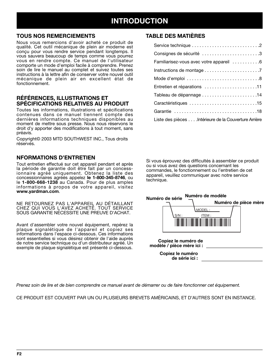 Introduction | Yard-Man YM137 User Manual | Page 20 / 56