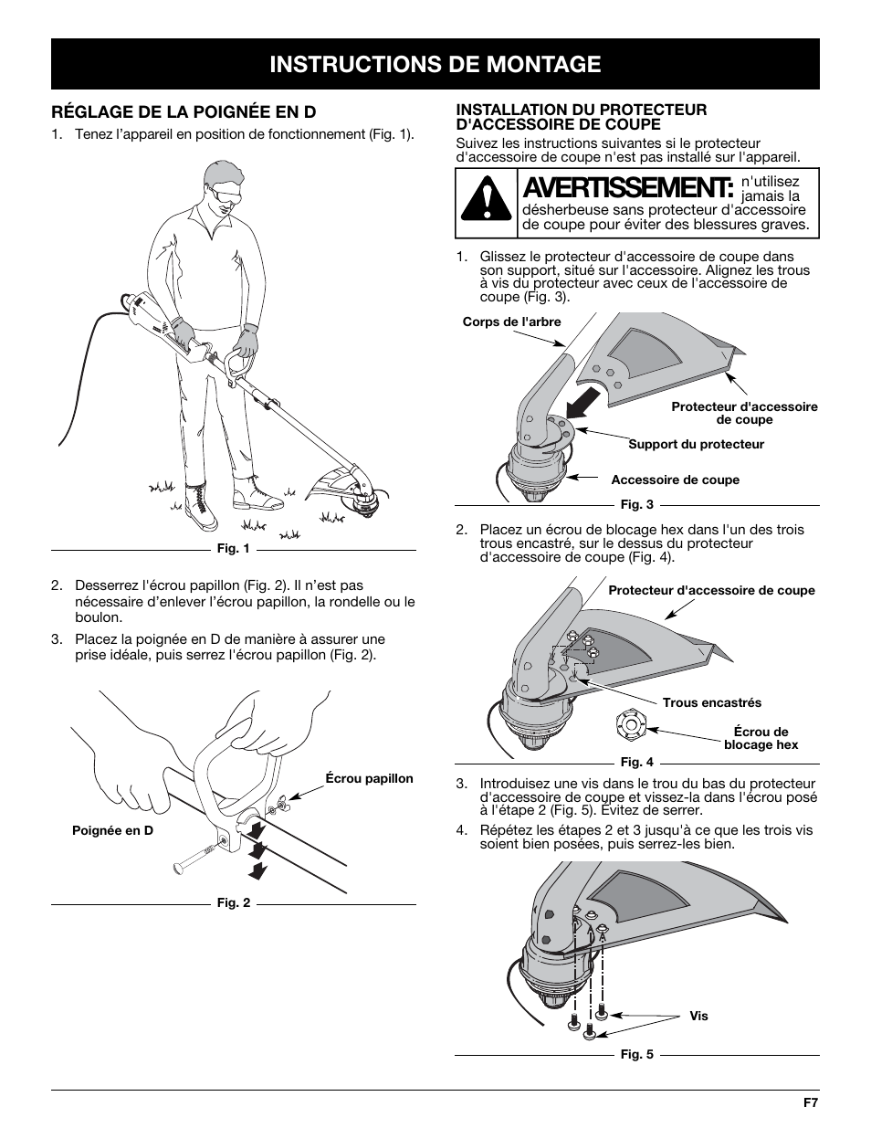 Avertissement, Instructions de montage | Yard-Man YM137 User Manual | Page 25 / 56