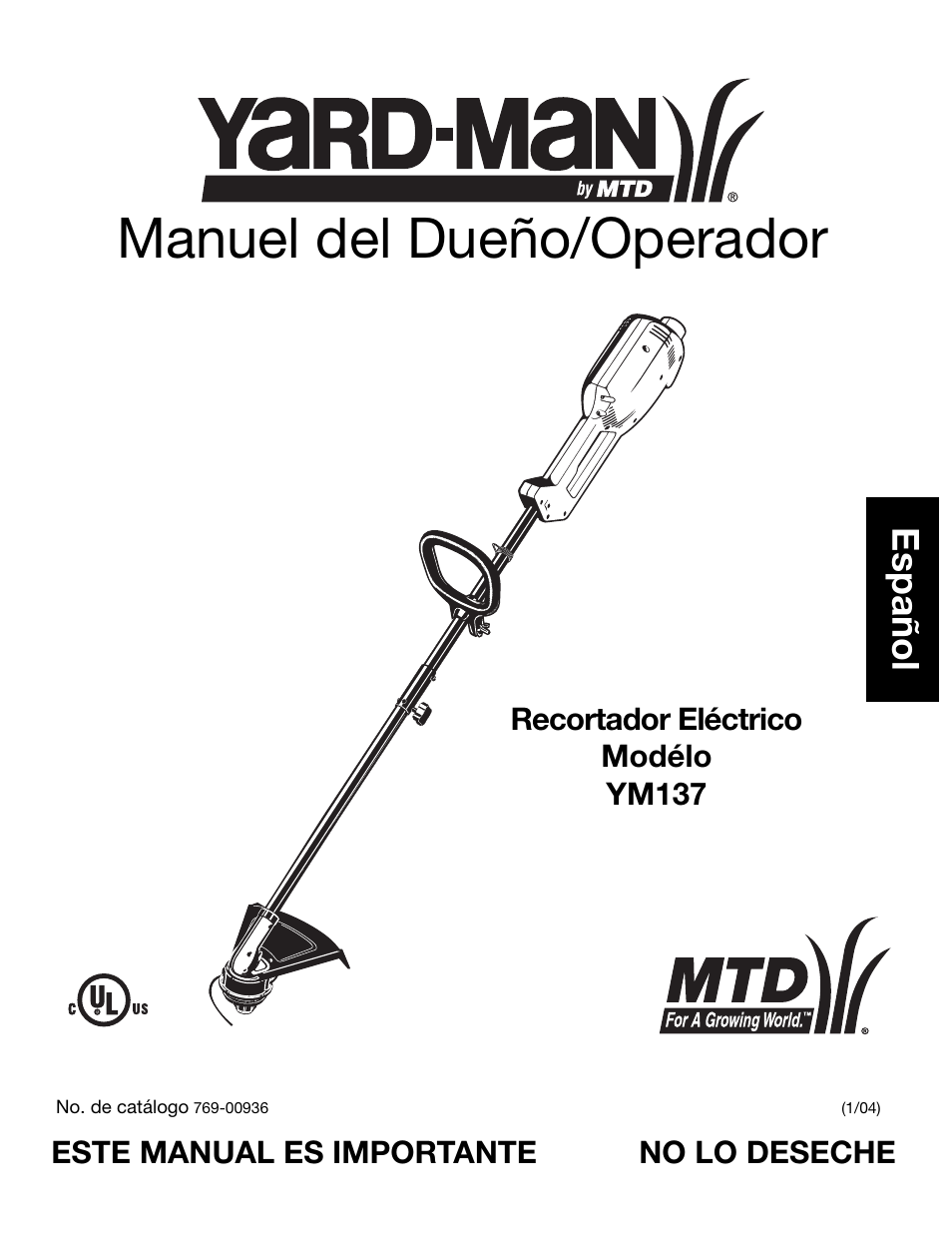 Manuel del dueño/operador, Español | Yard-Man YM137 User Manual | Page 37 / 56