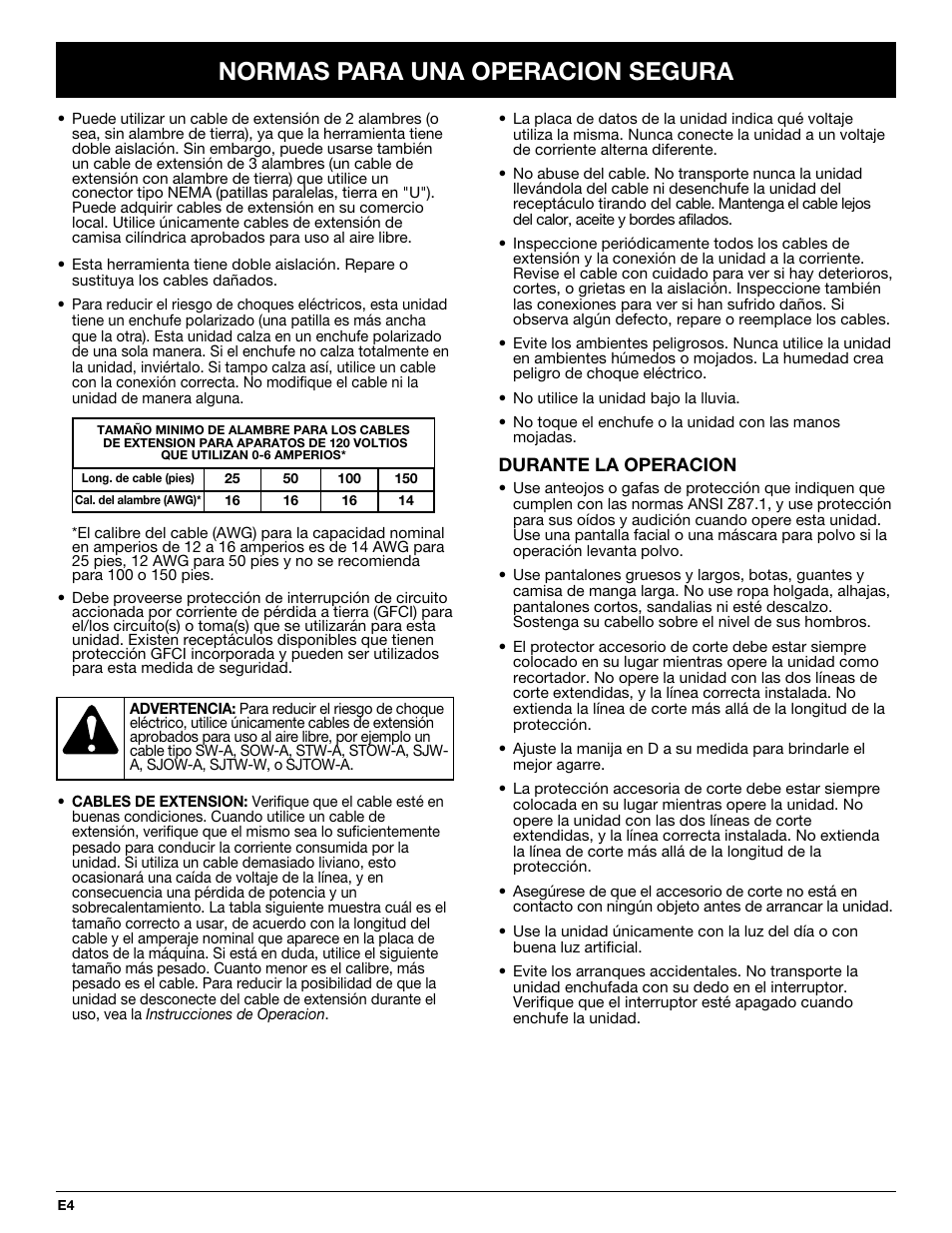 Normas para una operacion segura | Yard-Man YM137 User Manual | Page 40 / 56