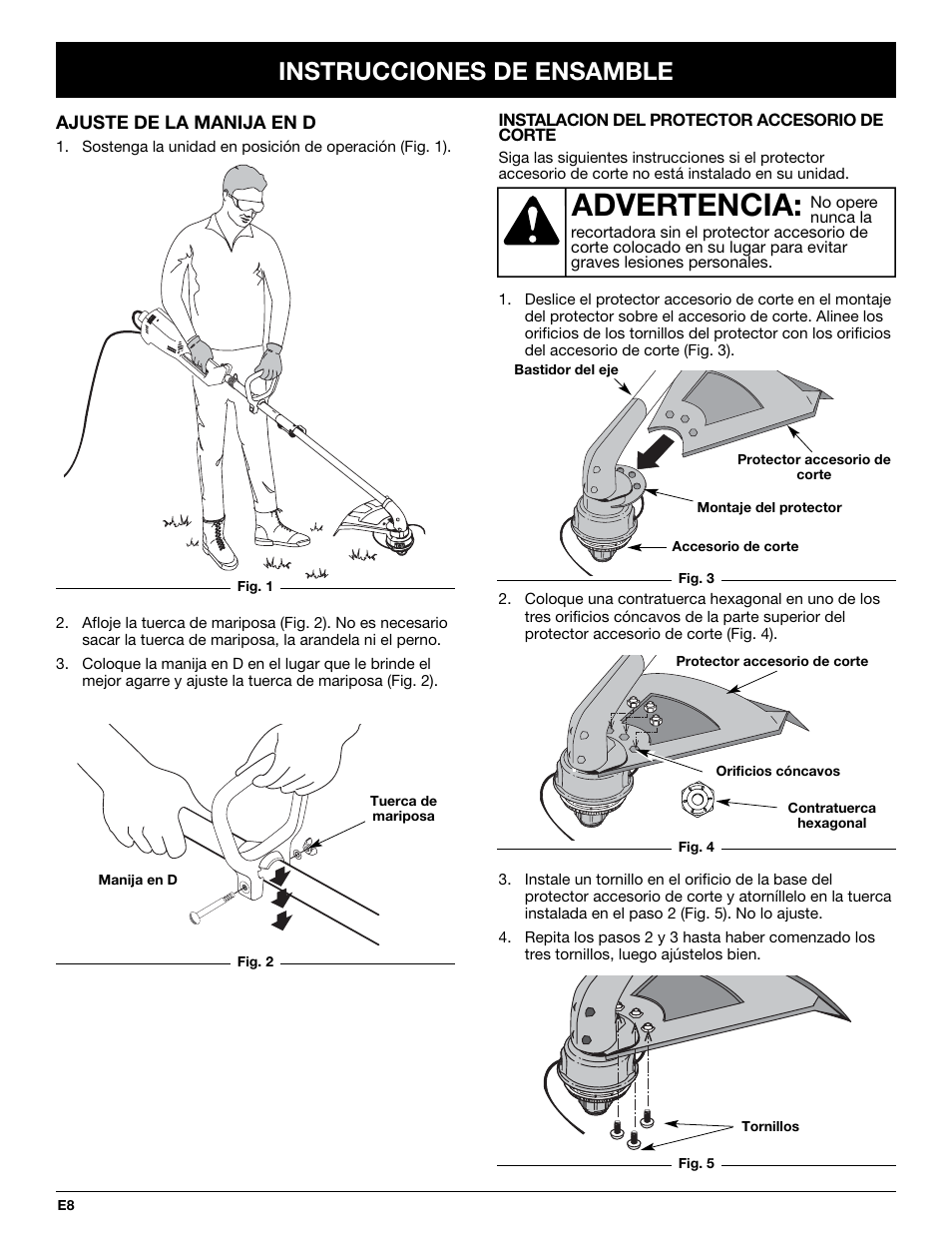 Advertencia, Instrucciones de ensamble | Yard-Man YM137 User Manual | Page 44 / 56