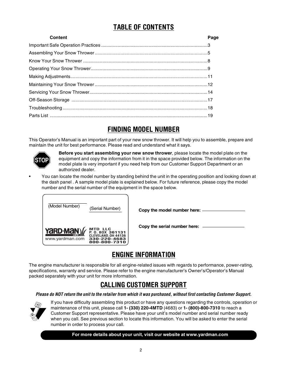 Yard-Man 31AE993J401 User Manual | Page 2 / 28