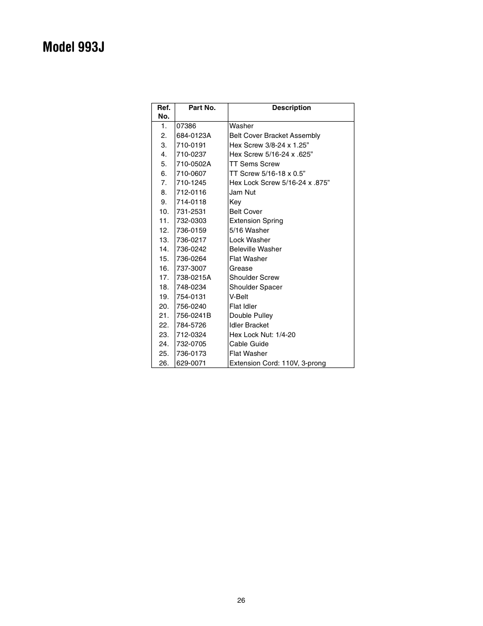 Model 993j | Yard-Man 31AE993J401 User Manual | Page 26 / 28