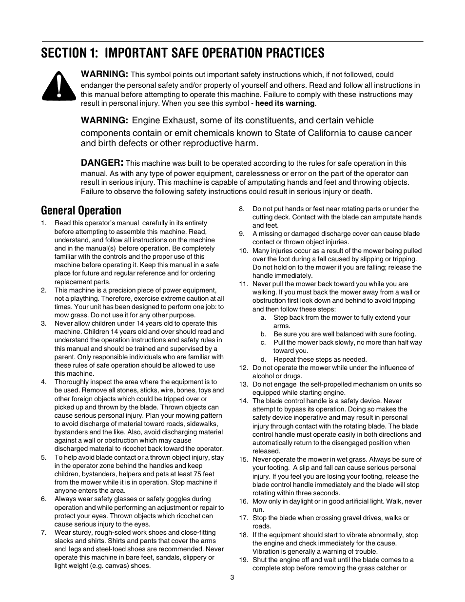 General operation | Yard-Man 589 User Manual | Page 3 / 20