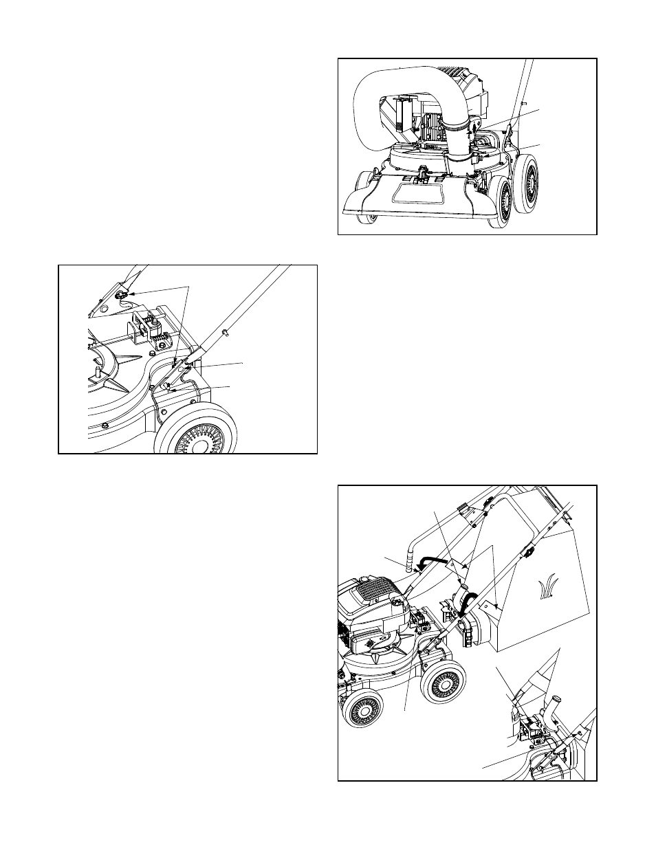 Montaje de la manija, Instalación del montaje de la manguera, Colocación de la bolsa | Yard-Man 247.77038 User Manual | Page 23 / 32