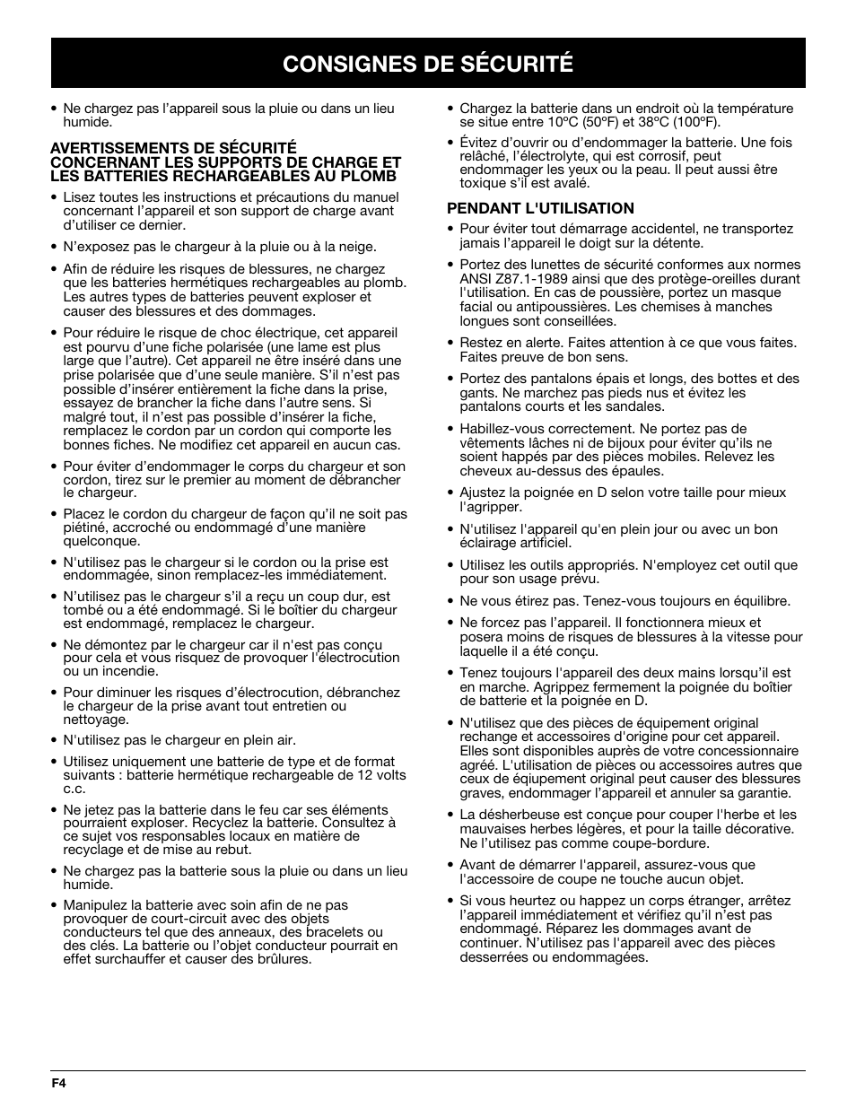 Consignes de sécurité | Yard-Man YM155 User Manual | Page 20 / 48