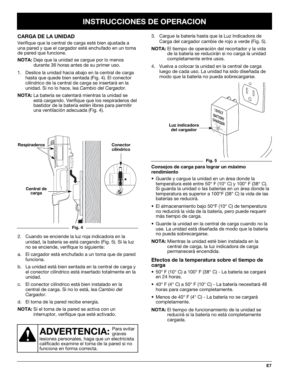 Advertencia, Instrucciones de operacion | Yard-Man YM155 User Manual | Page 39 / 48