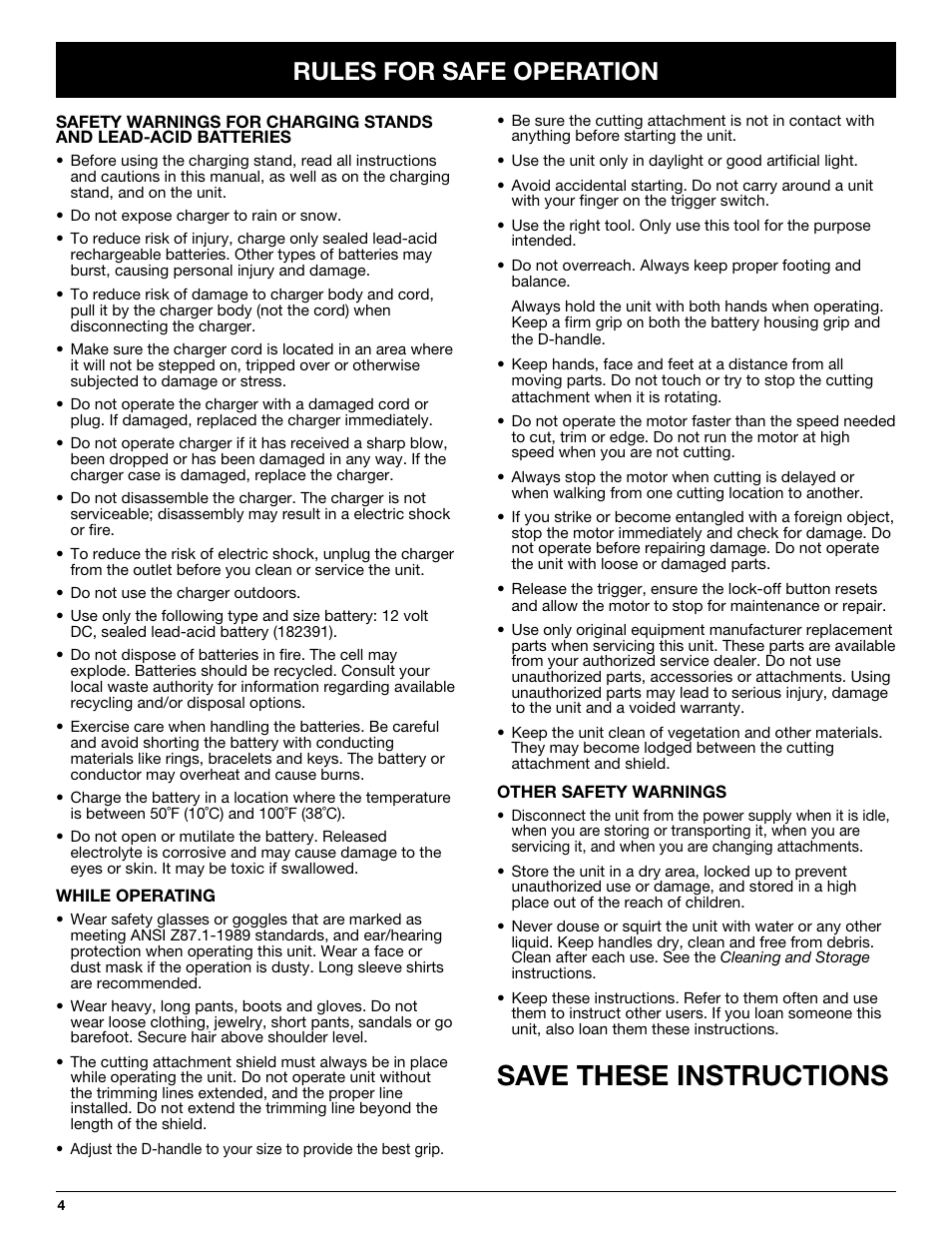 Save these instructions, Rules for safe operation | Yard-Man YM155 User Manual | Page 4 / 48