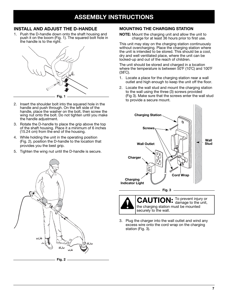 Caution, Assembly instructions | Yard-Man YM155 User Manual | Page 7 / 48