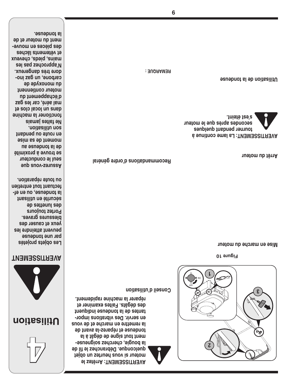 Utilisation, Aver tissement | Yard-Man 500 User Manual | Page 24 / 32