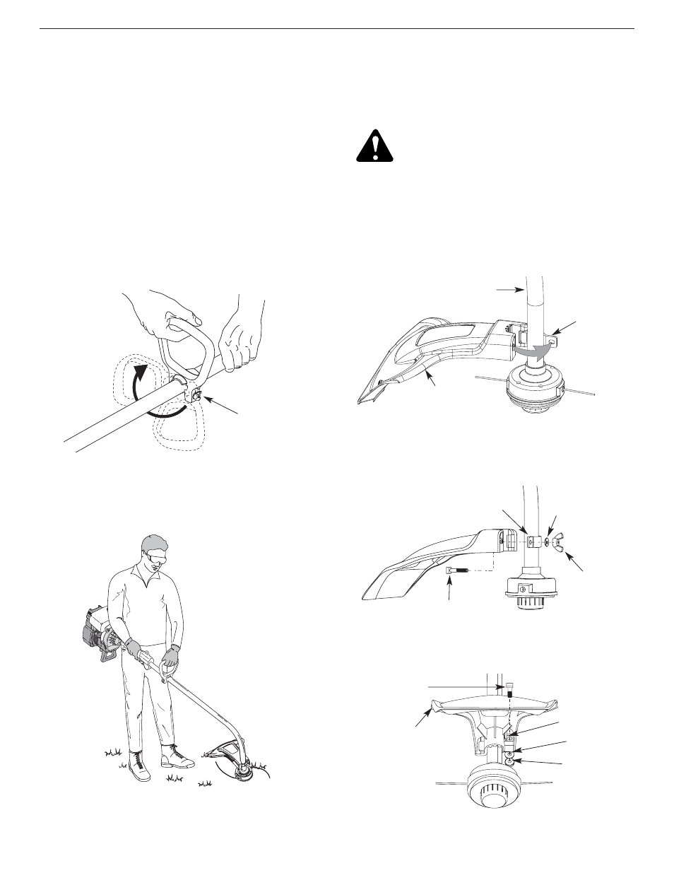 Sección 3: intrucciones de ensamble, Instalación y ajuste de la manija en d, Instalación del accesorio protector de corte | Yard-Man Y28 User Manual | Page 47 / 64