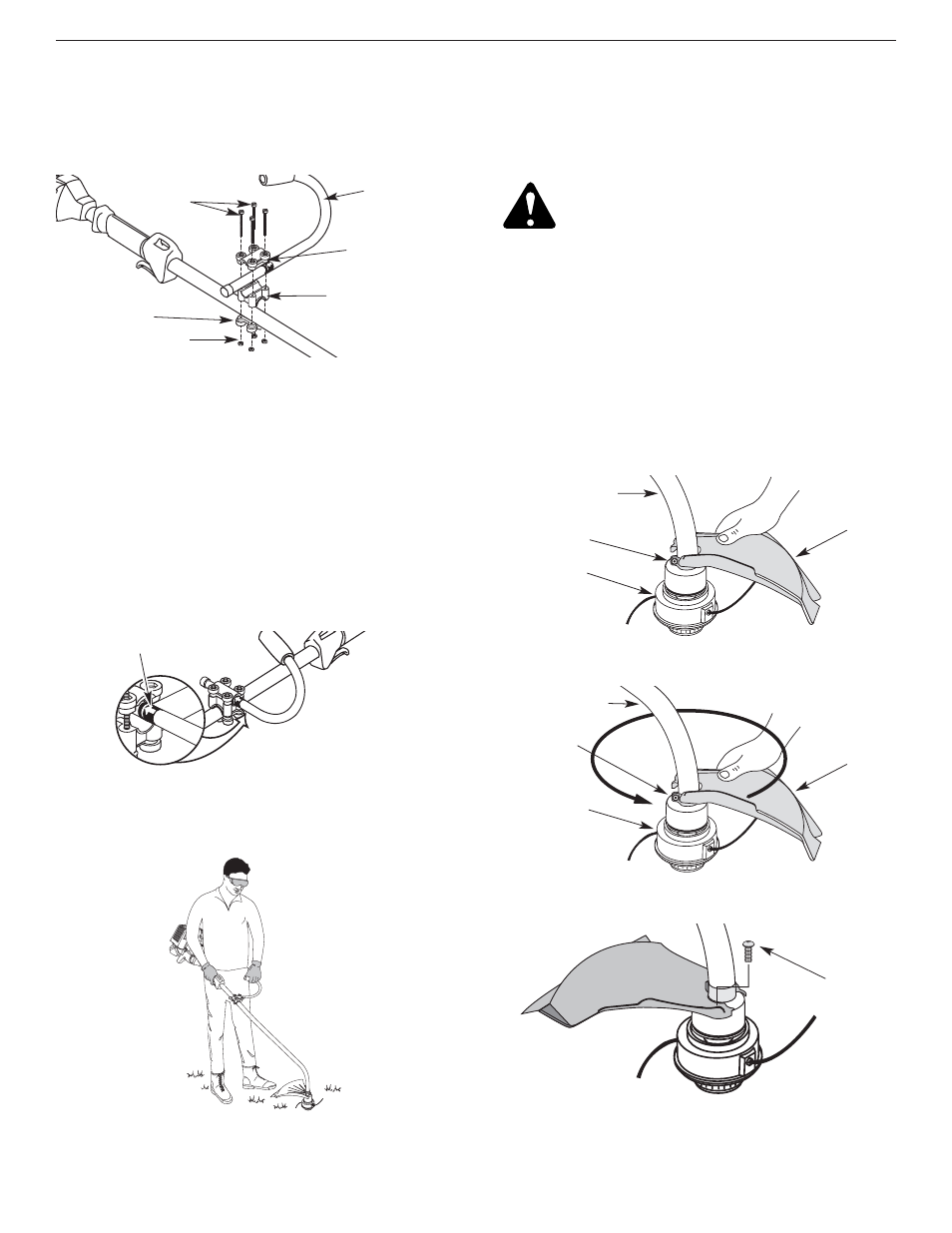 Sección 3: intrucciones de ensamble, Instalación del accesorio protector de corte, Instalación y ajuste de la manija en j | Yard-Man YM26CO User Manual | Page 55 / 76
