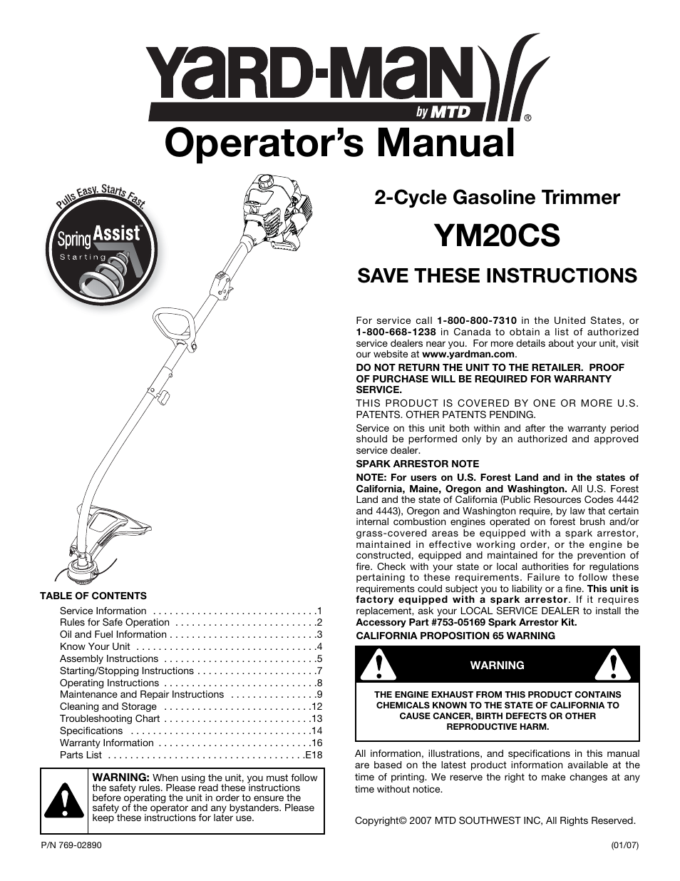 Yard-Man YM20CS User Manual | 52 pages