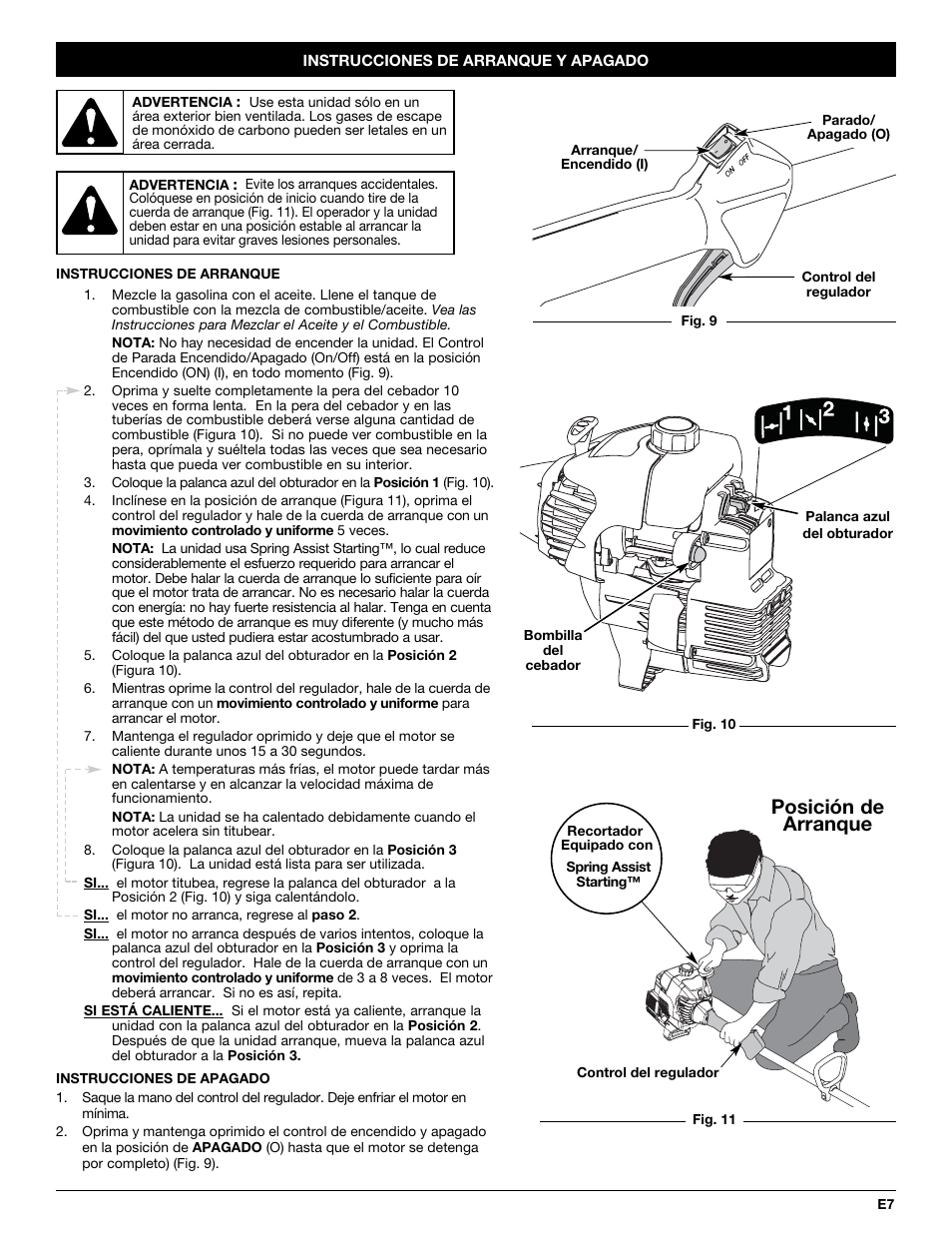 Posición de arranque | Yard-Man YM20CS User Manual | Page 39 / 52