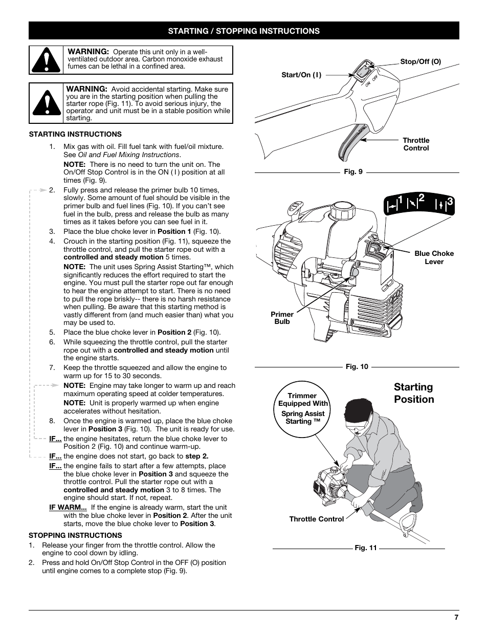 Starting position | Yard-Man YM20CS User Manual | Page 7 / 52