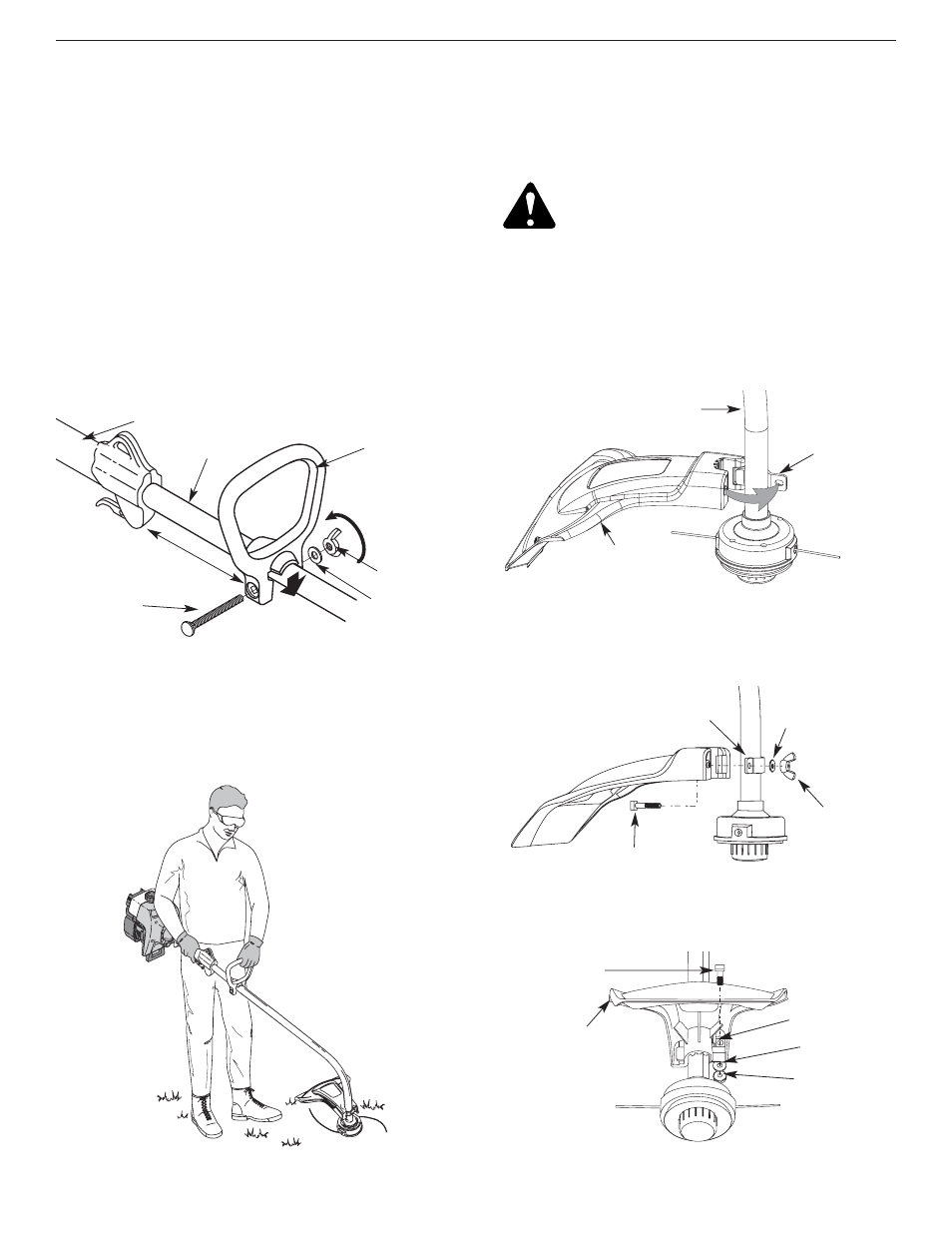 Sección 3: intrucciones de ensamble, Instalación y ajuste de la manija en d, Instalación del accesorio protector de corte | Yard-Man YM300 User Manual | Page 47 / 64