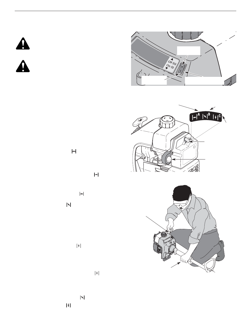 Sección 5: instrucciones de arranque y apagado, Instrucciones de arranque, Instrucciones de apagado | Yard-Man YM300 User Manual | Page 49 / 64