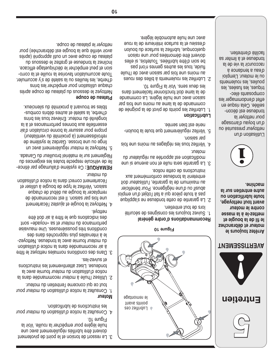 Entretien, Aver tissement | Yard-Man 100 User Manual | Page 19 / 28