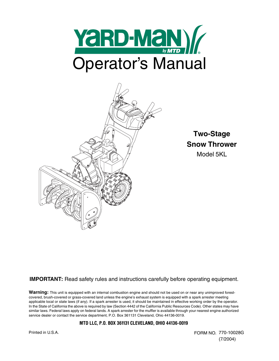 Yard-Man 5KL User Manual | 28 pages