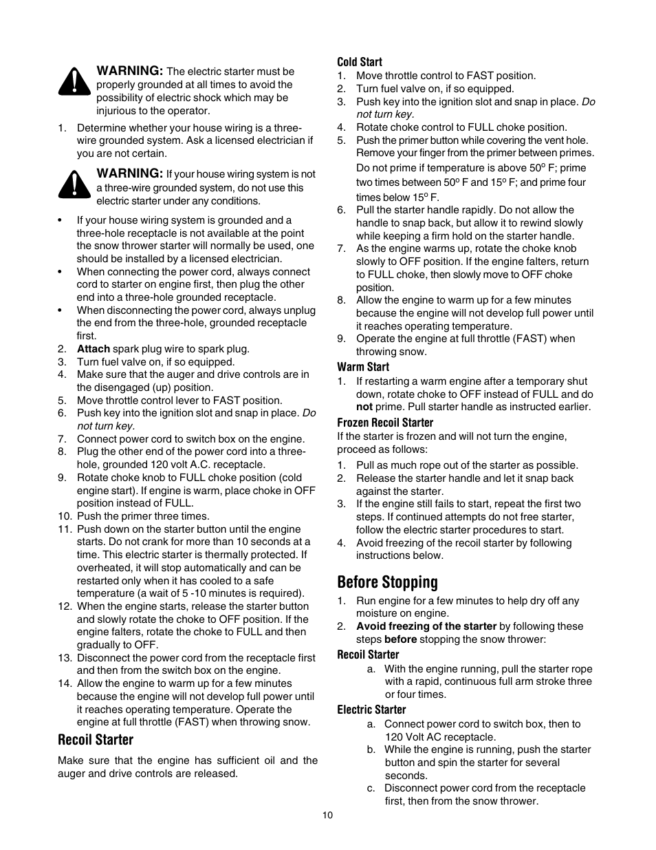 Before stopping, Recoil starter | Yard-Man 5KL User Manual | Page 10 / 28