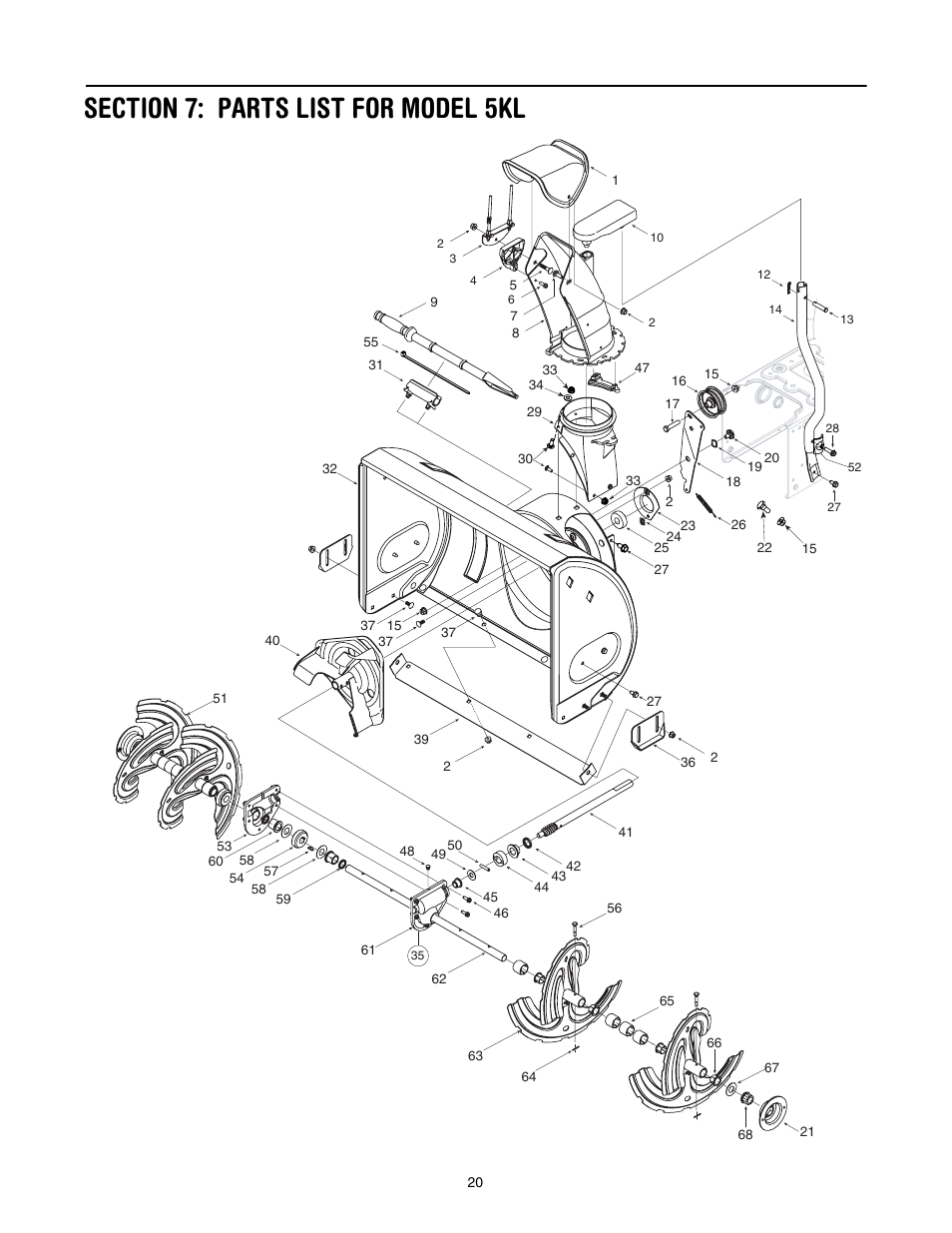 Section 7: parts list for model 5kl | Yard-Man 5KL User Manual | Page 20 / 28