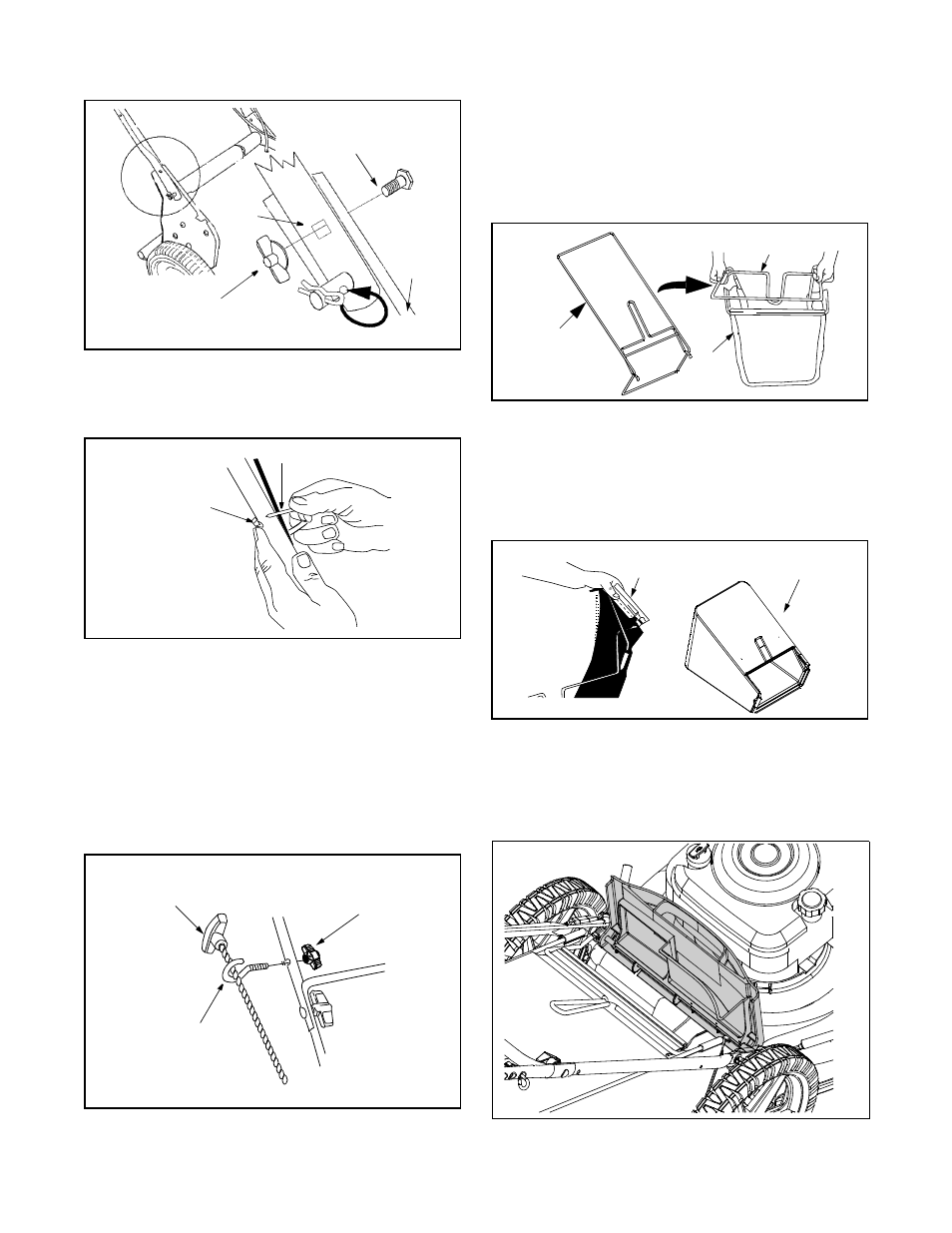 Attaching starter rope, Assembling grass catcher, Attaching grass catcher | Yard-Man 435 User Manual | Page 8 / 18