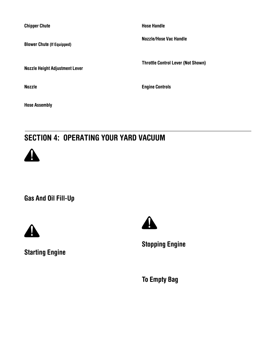 Gas and oil fill-up, Starting engine, Stopping engine | Yard-Man 24A-061I401 User Manual | Page 8 / 20